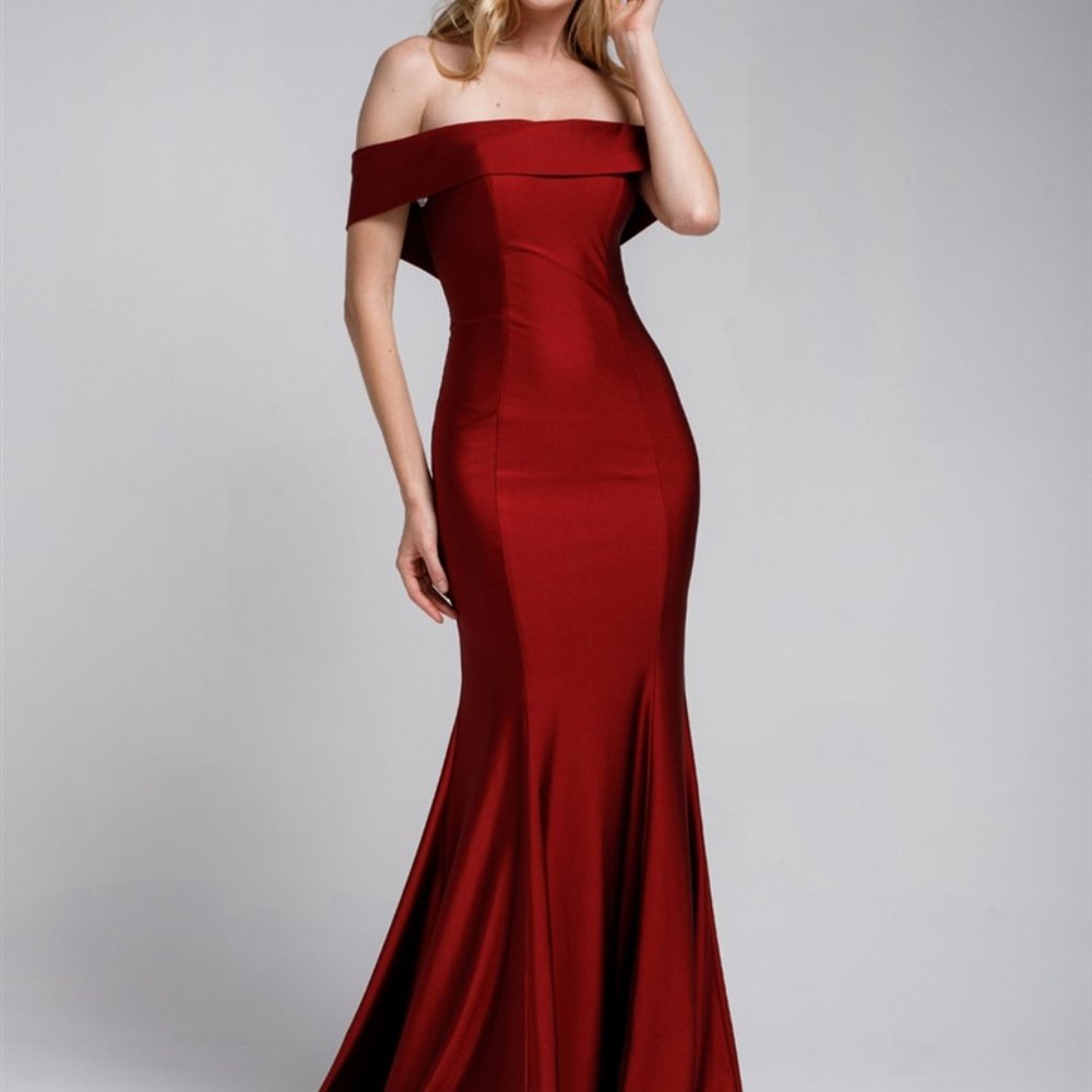 Burgundy Off Shoulder Mermaid Sheath Shape Prom Party Evening Dress Gown AC373